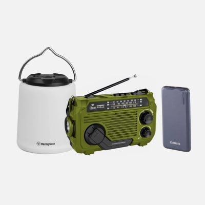 PACK CAMPING 1: LINTERNA FAROL WESTINHOUSEG + RADIO SOLAR MLAB 9584 + POWER BANK AIWA PAW 200
