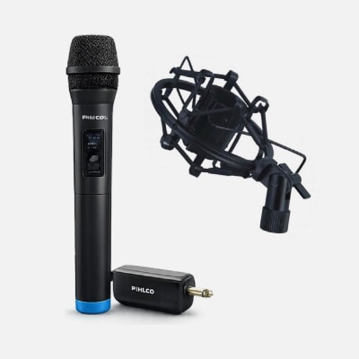MICROFONO INALAMBRICO UHF RECARGABLE PHILCO WM245 + SOPORTE ANTIVIBRACIONES PARA MICROFONO AMP215
