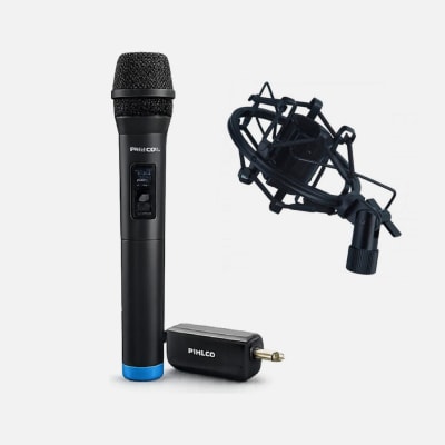 MICROFONO INALAMBRICO UHF RECARGABLE PHILCO WM245 + SOPORTE ANTIVIBRACIONES PARA MICROFONO AMP225