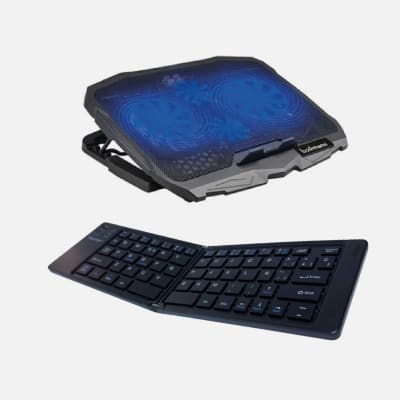 MINI-TECLADOTECMASTER RECARGABLE TIPO-C TM-100563-BK + Base Cooler Ajustable Notebook Bowmann Bw-c4v