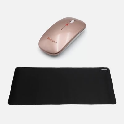 MOUSE DUAL INALAMBRICO BT TECMASTER DORADO ROSA TM-100516-PK + MOUSEPAD TECMASTER DE TELA ANTIDELIZA1