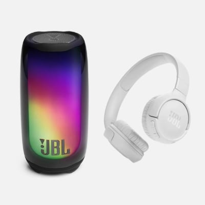PARLANTE BT JBL PULSE 5 NEGRO + AUDIFONO BLUETOOTH JBL T520BT BLANCO