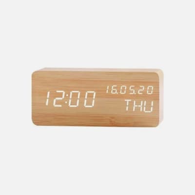 RELOJ DESPERTADOR DIGITAL DE MADERA LUZ LED TL185
