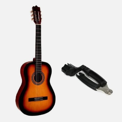 SET GUITARRA CLASICA 39 SUNBURST ALAGUEZ + MANIVELA ENRROLLADOR DE CUERDAS DE GUITARRA DADDARIO PLAN1