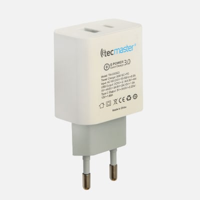 TECMASTER CARGADOR DE VIAJE TIPO USB A QC + TIPO C PD TM-200523