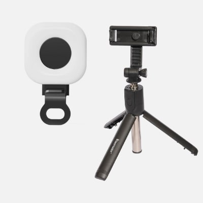 TECMASTER SELFIE STICK BLUETOOTH + TRIPODE + CONTROL REMOTO, NEGRO TM-200558 + MINI PANEL LED C03 RE1