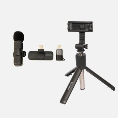 COMBO VLOGGER: MICRÓFONO INAL. + PALO SELFIE STICK BT C/TRIPODE Y CONTROL TECMASTER