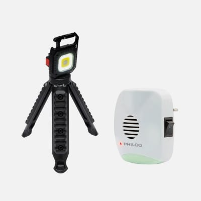 PACK CAMPING 5: TRIPODE CON MINI FOCO TECMASTER + REPELEDOR DE RATAS PHILCO1