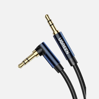 UGREEN - CABLE AUDIO AUXILIAR CURVO 3.5MM M/M TRENZADO 2M AZUL OSCURO