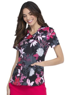 Top Elle Negro flores fuccia1