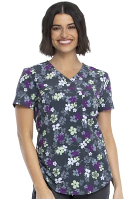 Top Cherokee Gris Flores Lila		1