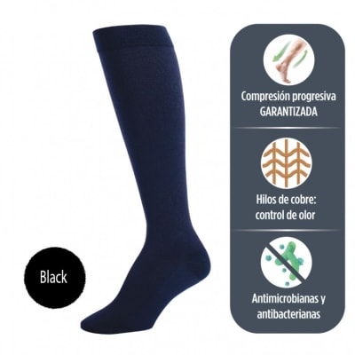 CALCETA HOMBRE NO-VARIX HILOS DE COBRE 15-20 AZUL MARINO