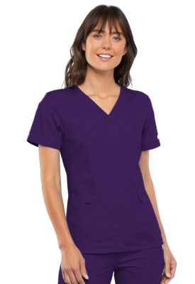 Top Cherokee Flexible Cuello V bolsillos normales morado1