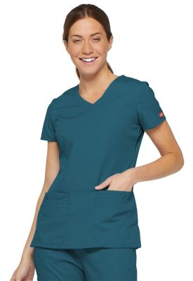 Top Dickies cuello V Azul Caribe1