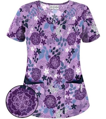 Top UA  Scrubs Lila Estampado Flores1