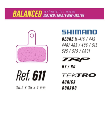 Pastillas 611 para Shimano Deore, TRP, Tektro2 Pastillas 611 para Shimano Deore, TRP, Tektro2