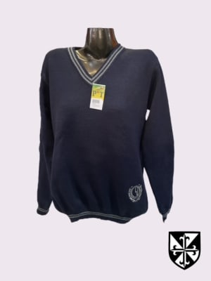 STO.DOMINGO SWEATERS POLYESTER OFICIAL AZUL MARINO/GRIS ESCOTE V LINEAS