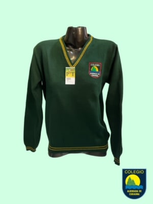 ALBORADA SWEATERS POLYESTER OFICIAL VERDE BOTELLA ESCOTE V LISO