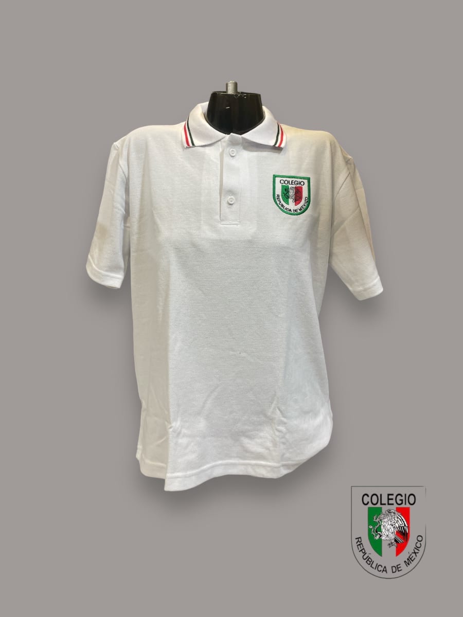 ESC.MEXICO POLERA PIQUE BLANCO M/C C/PATA1