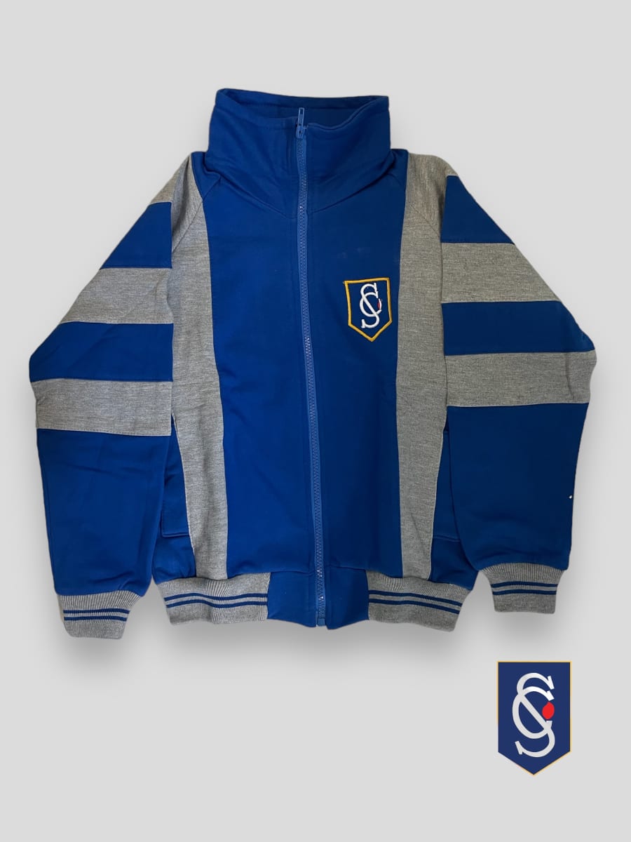 SALESIANO CHAQUETA FRANELA DEPORTE GRIS/AZUL REY M/PEGADA CIERRE/L1