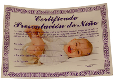 CERTIFICADO PRESENTACION DE NIÑO