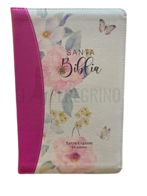 BIBLIA LETRA GIGANTE FLORES ROSAS 14 PUNTOS CON CIERRE