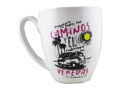 Taza blanca vida abundante blanca frase bíblica full color