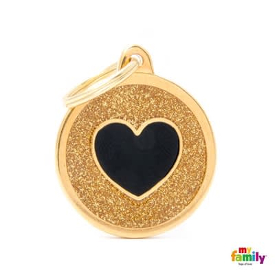 MY FAMILY SHINE GOLD CIRCLE BLACK HEART