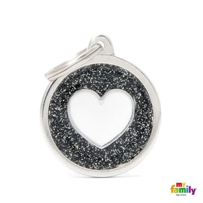 MY FAMILY SHINE BIG CIRCLE BLACK GLITTER WHITE HEART1