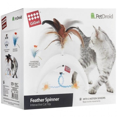 GIGWI PET DROID FEATHER SPINNER - 7002 - JUGUETE INTERACTIVO CON 3 SENSORES DE MOVIMIENTO
