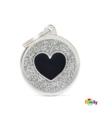 MY FAMILY SHINE GREY CIRCLE BLACK HEART