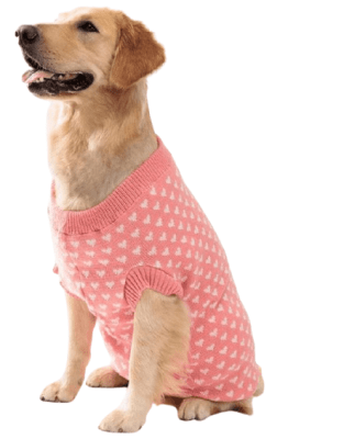 PETS TALE CHOMPA TEJIDA ROSADA CON CORAZONES BLANCOS