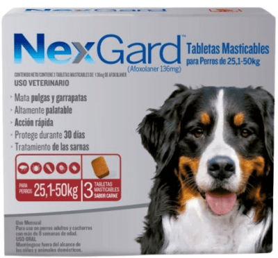 NEXGARD DE 25 A 50 KG (PERRO) CAJA x 3 TABLETAS 136MG