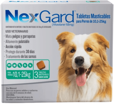NEXGARD DE 10 A 25 KG (PERRO) CAJA x 3 TABLETAS 68MG