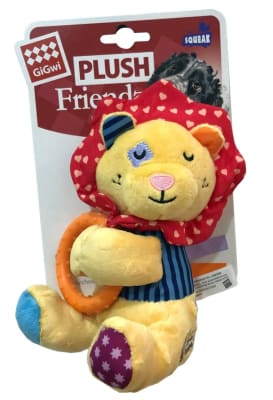 GIGWI LION 'PLUSH FRIENDZ' WITH SQUEAKER AND TPR RING