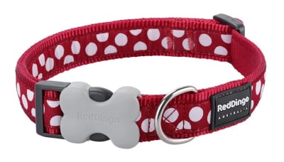 REDDINGO COLLAR DOG WHITE SPOTS ON RED- M