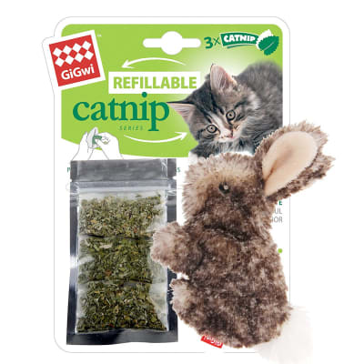GIGWI RABBIT REFILLABLE CATNIP W/3 CATNIP TEABAGS IN ZIPLOCK BAG - 7058