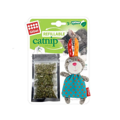 GIGWI RABBIT REFILLABLE CATNIP W/3 CATNIP TEABAGS IN ZIPLOCK BAG