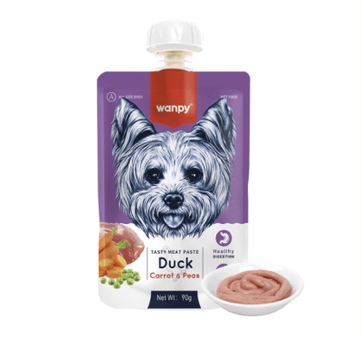 WANPY PERRO TASTY MEAT PASTE DUCK CARROT & PEAS 90GR1
