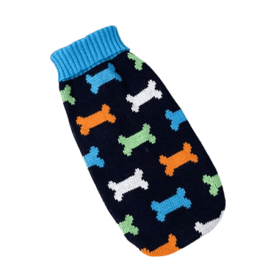 CHOMPA AZUL TEJIDA CON DISEÑO DE HUESOS