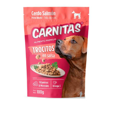 CARNITAS TROCITOS EN SALSA CERDO SALMON 100G