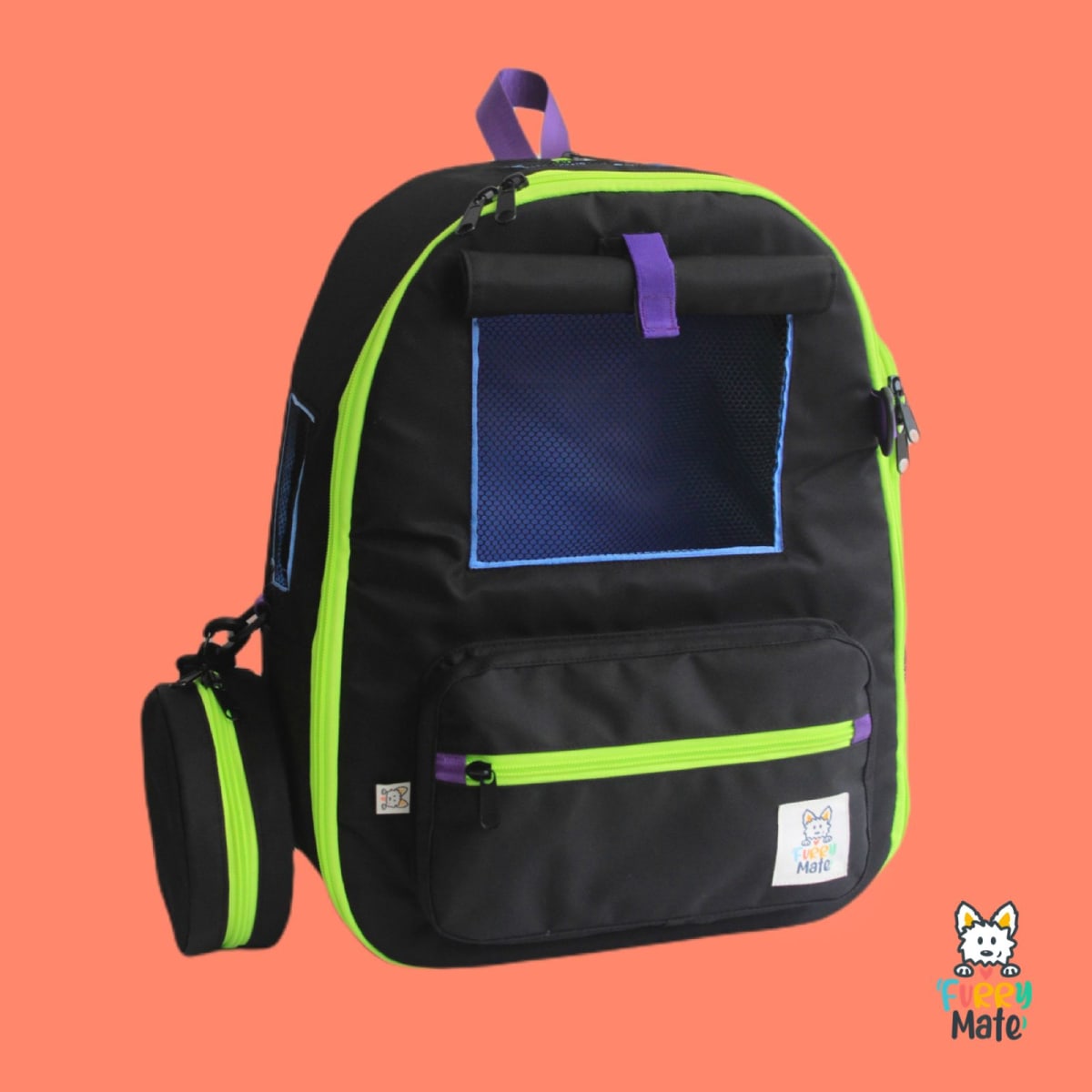 FURRY MATE MOCHILA VIAJERA NEON | Pet Mas