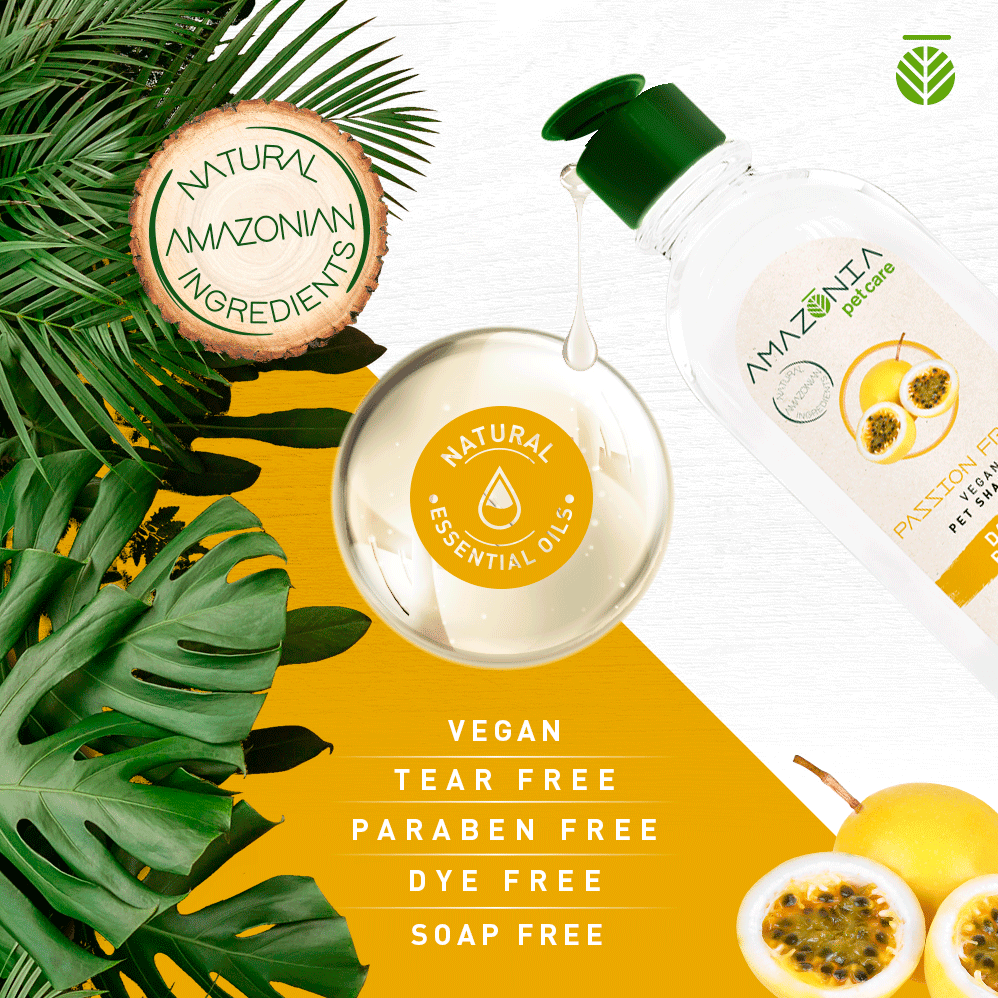 AMAZONIA PET CARE SHAMPOO VEGANO DE MARACUYÁ REDUCCIÓN DE CASPA, CALMANTE Y RELAJANTE 500 ML