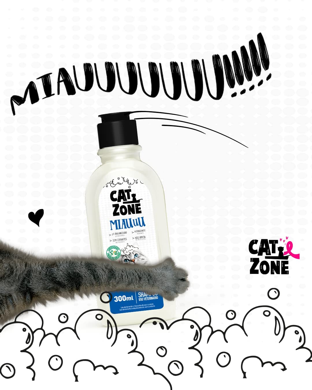 CAT ZONE SHAMPOO MIAUU PARA TODOS LOS GATITOS 300 ML Pet Más