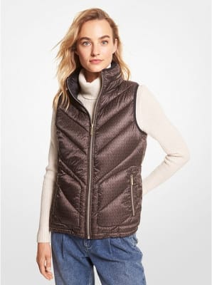 Parka Mujer Michael Kors Reversible Sin Mangas Café Monograma