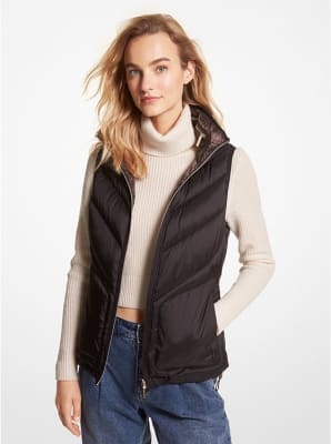 Parka Mujer Michael Kors Reversible Sin Mangas Café Monograma