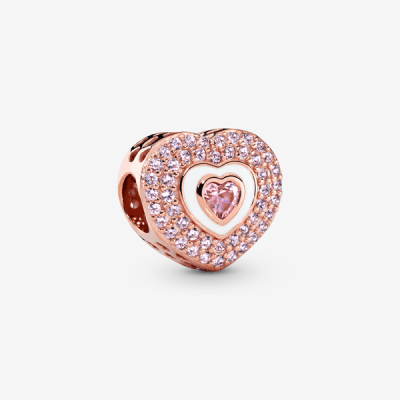 Charm Pandora corazon rosegold circones y fondo blanco con corazon circon rosa1