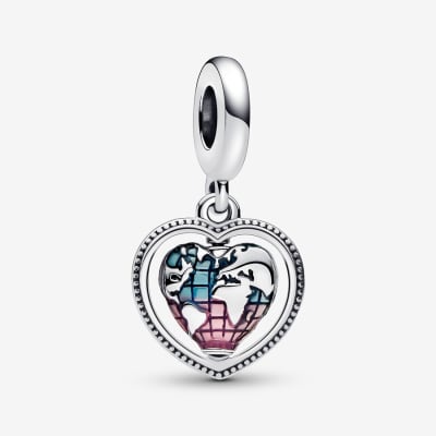 Charm Pandora Colgante de Familia Globo Terráqueo Giratorio y Corazón1