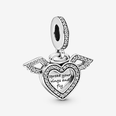 Charm Pandora corazon alas de angel brillante1