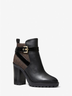Botines Michael Kors taco alto negro monograma cafe1